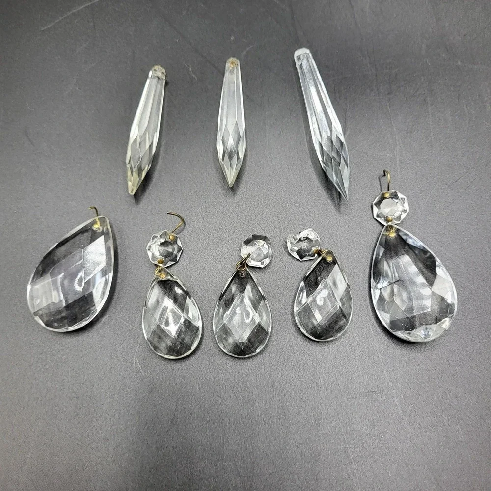 Vintage Crystal Chandelier Prism 8 Pcs Teardrop & Spear Shape Replacement Parts